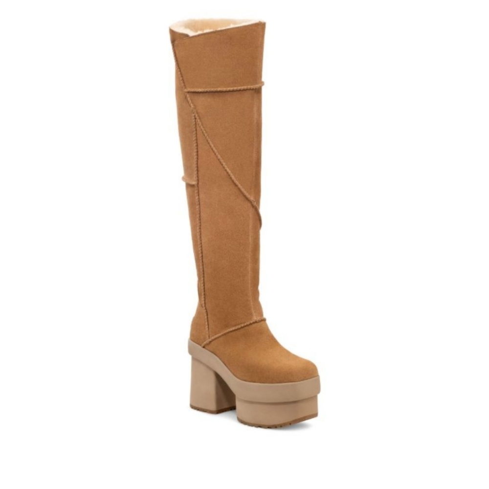 🆕️ UGG New Heights Platform Ochre Brown Over the Knee Boots Size 10 Baddie - Picture 11 of 15